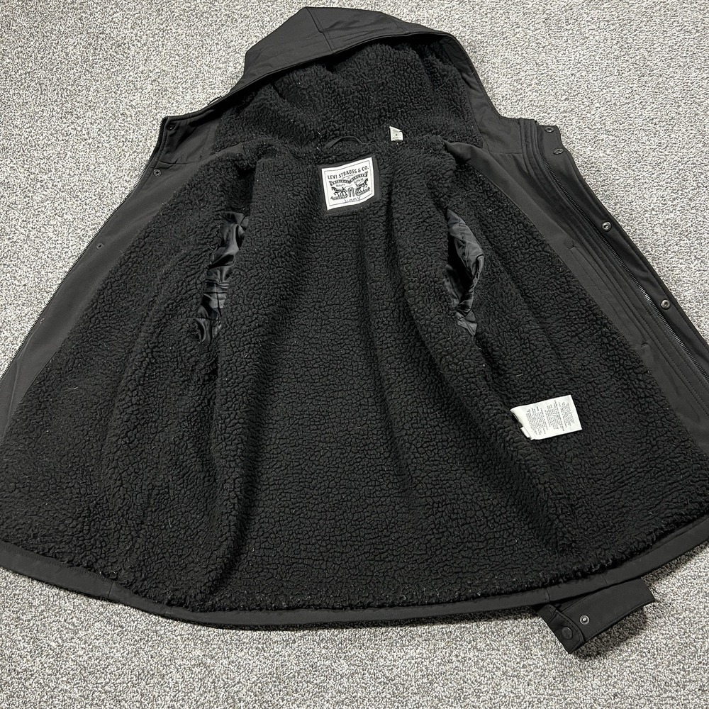 Levis Jacket Mens L Black Hooded Fleece Lined Insulated Winter Coat - Picture 3 of 15